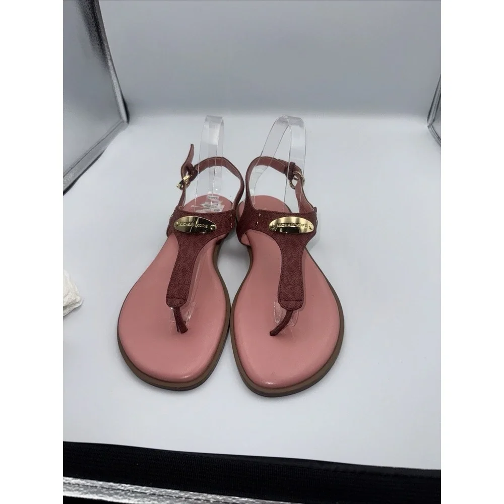 Michael‎ Kors Women's Sandals Size 9.5 Pink Gold T-Strap Slip On Summer Shoes